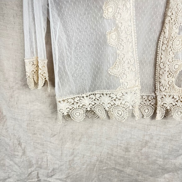 Sheer Lace Mesh Cardigan Shrug Womens One Size White 3/4 Sleeve Boho Coquette - Picture 14 of 15
